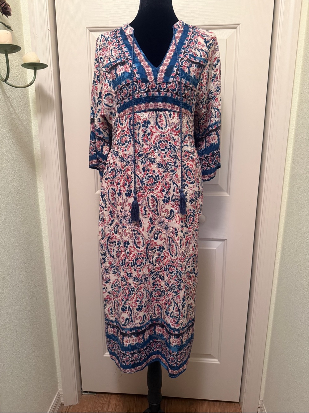 Miss Me Blue and Pink Paisley Tassel Maxi Dress